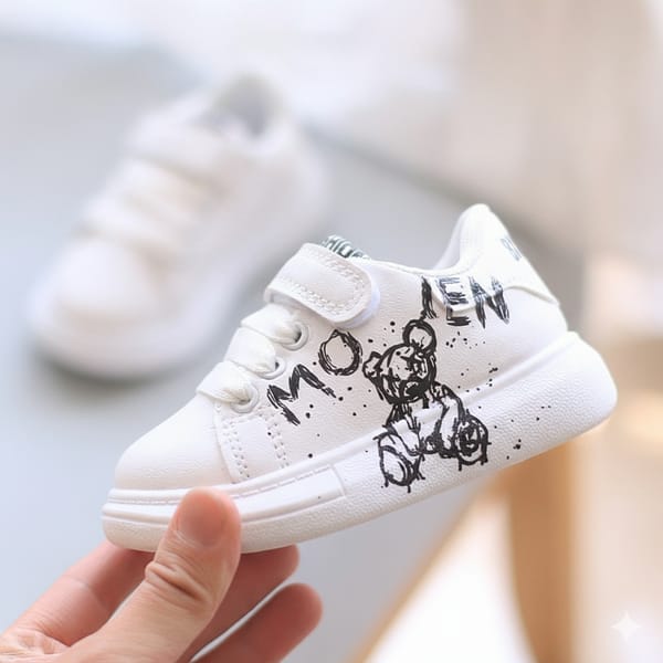 Baby White Cartoon Sneakers with Easy Velcro Closure Sneakers (1.5 to 3.5 years) for yours ANGEL
