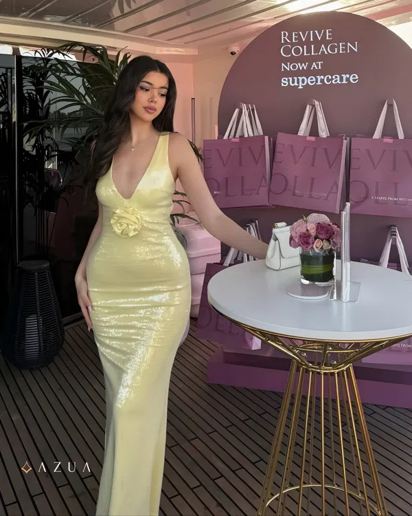 Rose Sequin Maxi Dress - Lemon Yellow