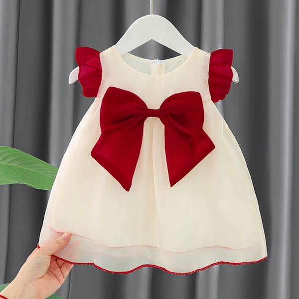 Baby Girl Ruffle Sleeve Big Bow Summer Party Dress (6 Months – 3 Years)