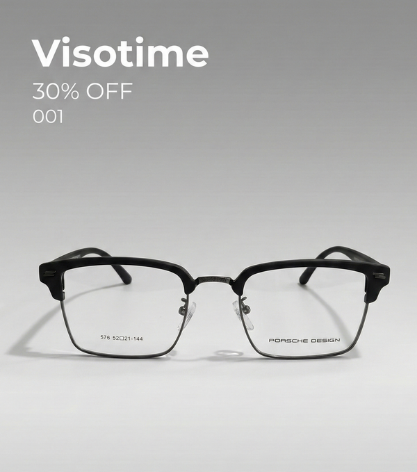 Porsche Design TR90 Geometric Double-Bridge Eyeglasses – Black & Silver (Model 823)