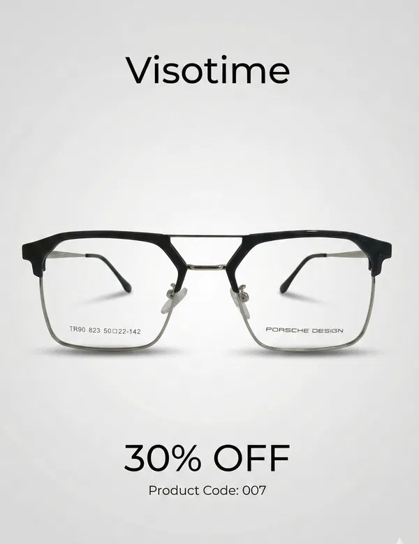 Porsche Design Semi-Rimless Geometric Aviator Eyeglasses – Black & Gold Tone