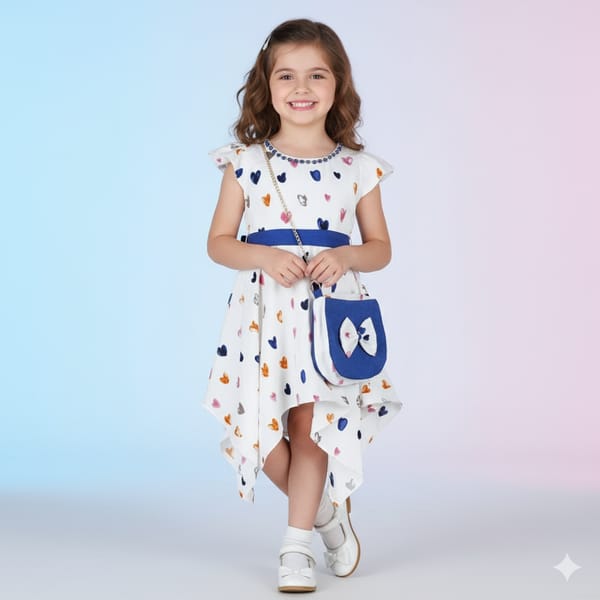 Baby Girls Heart Print Party Dress with Matching Bag (1 to 4 years)