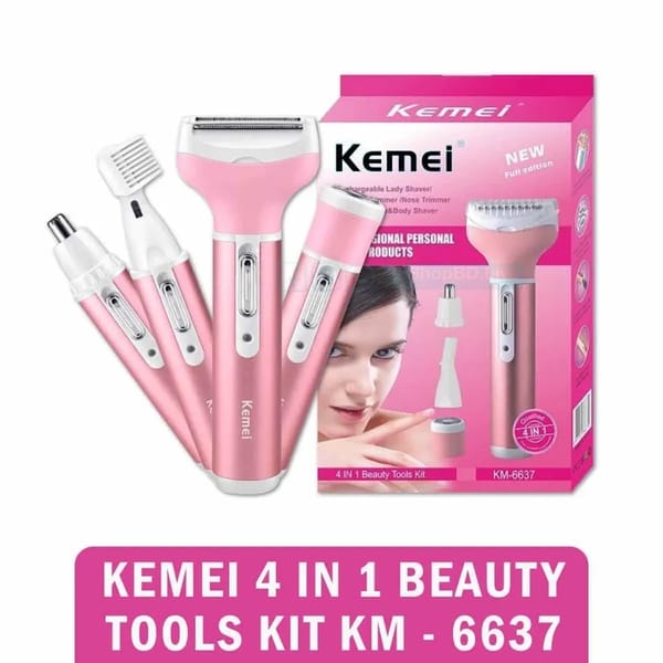Kemei KM-6637 4-in-1 Rechargeable Woman Body Shaver | Eyebrow, Beard, Nose & Body Trimmer | Price in BD