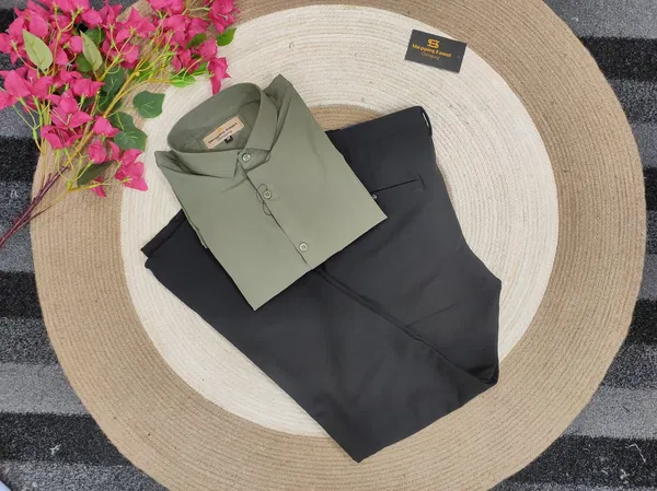 Formal Black pant with Olive shirt