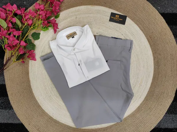 Gabadine Ash pant with white shirt