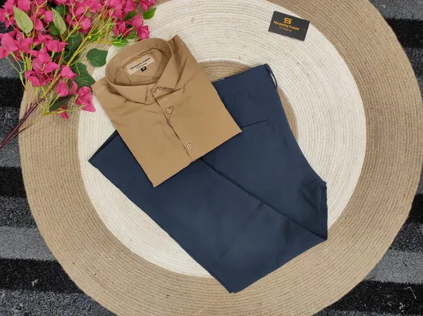 Formal Nevy pant with brown shirt
