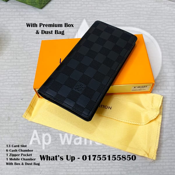 Louis Vuitton Premium Embossed Black Long Wallet With Box & Dust bag