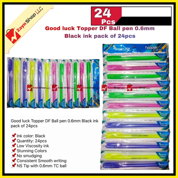 Good luck Topper DF Ball pen 0.6mm Black ink pack of 24pcs