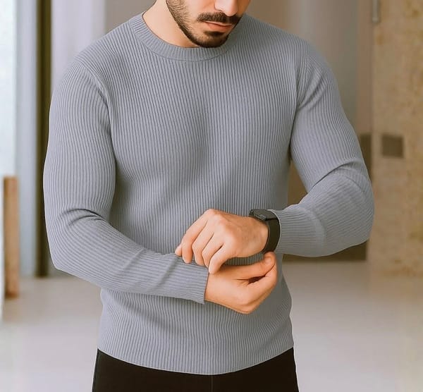 Premium Gray Rib Full Sleeve T-Shirt