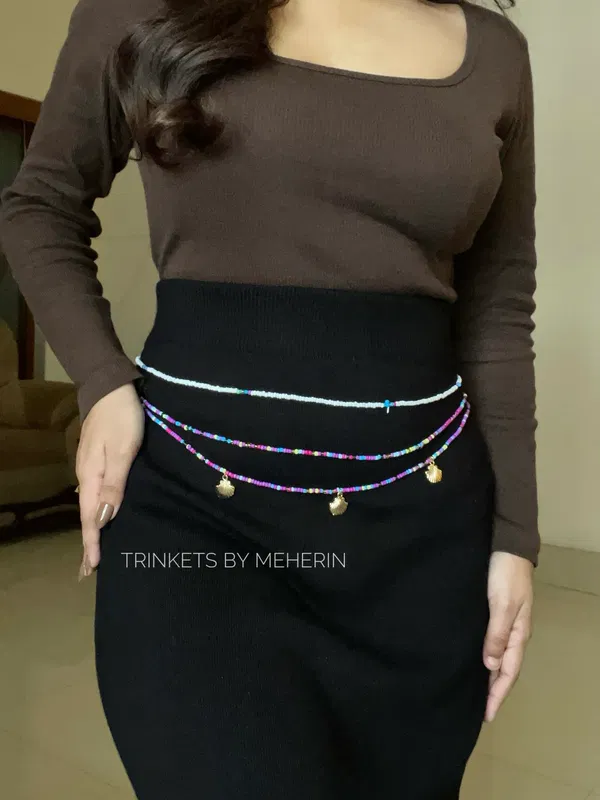Three layer beaded waist chain