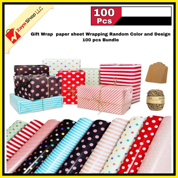 Gift Wrap paper sheet Wrapping Random color & design pack of 100 pcs Bundle