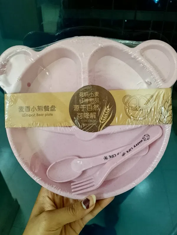 Cat Plate Set With Spoon (Pink colour)