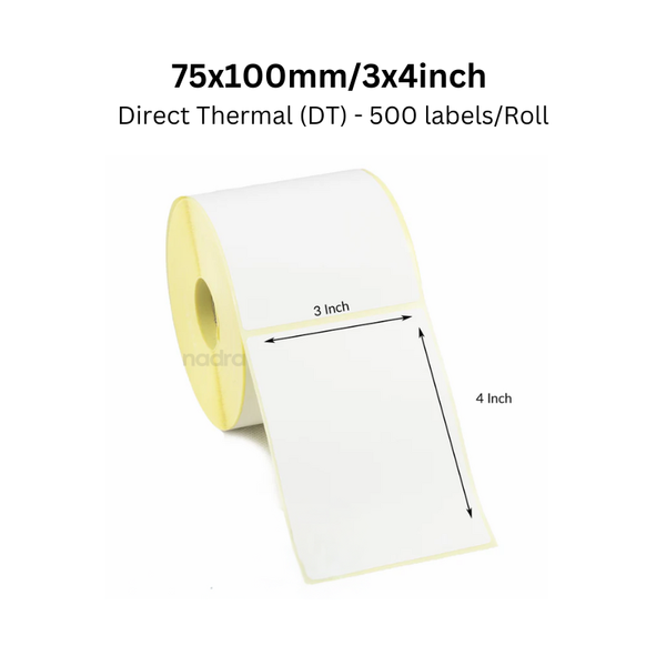 Direct Thermal Label Sticker Paper Premium Quality 75*100mm or (3inch x 4 inch) For Shipping Label 500 pcs 1 roll
