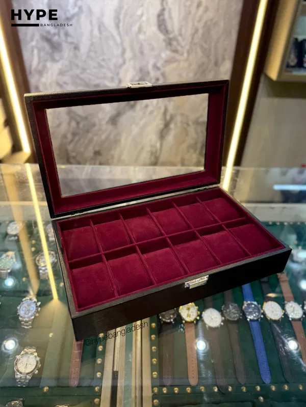 12 Slots Leather Watch Organizer Box (Black)