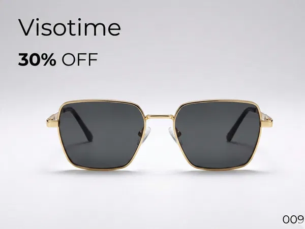 Visotime Premium Gold-Tone Geometric Square Sunglasses – Model 009