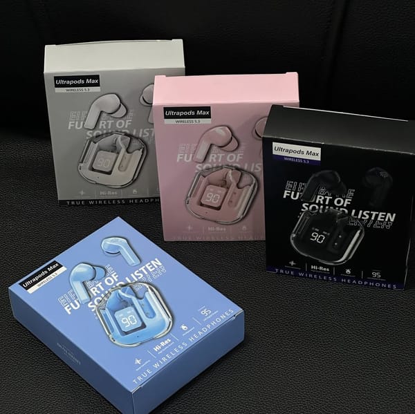 Ultrapods Max 5.3 Wireless Earbuds with Touch Control and Hi-Res Audio, Bluetooth 5.3, LED Display, Clear Transparent Design - New