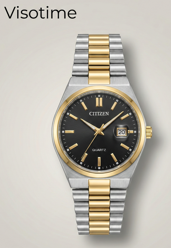 Citizen Men's Quartz Two-Tone Stainless Steel Watch with Black Dial and Date Display