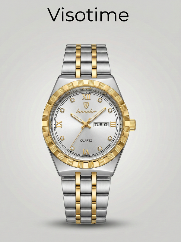 Bovador Two-Tone Quartz Watch with Day & Date and Diamond Markers