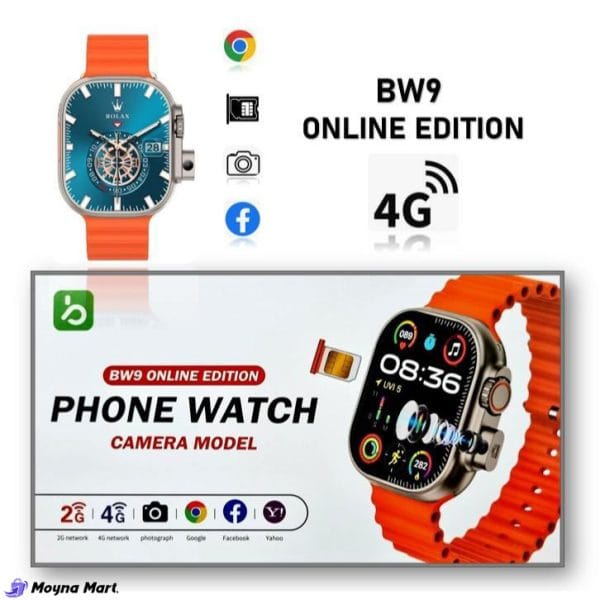 BW9 Pro 4G স্মার্ট ওয়াচ ২.০২ ইঞ্চি ডিসপ্লে একাধিক স্পাের্টস মােড বড় ব্যাটারি স্টোরেজ অ্যান্ড্রয়েড টাচ স্ক্রিন হার্ট রেট মনিটর ক্যামেরা সহ উপযুক্ত
