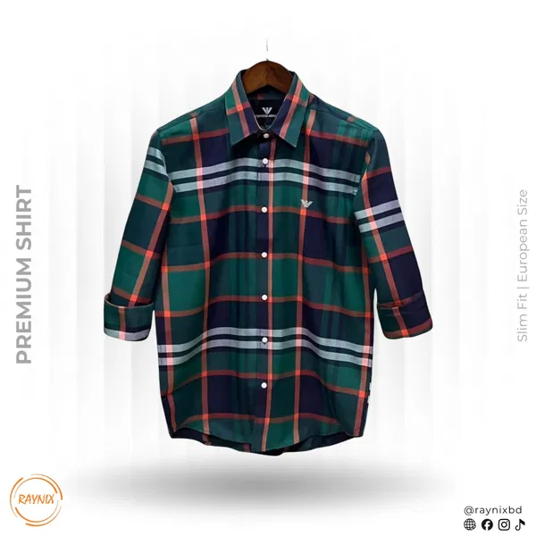 Men’s Premium Forest Green Plaid Slim-Fit Casual Shirt