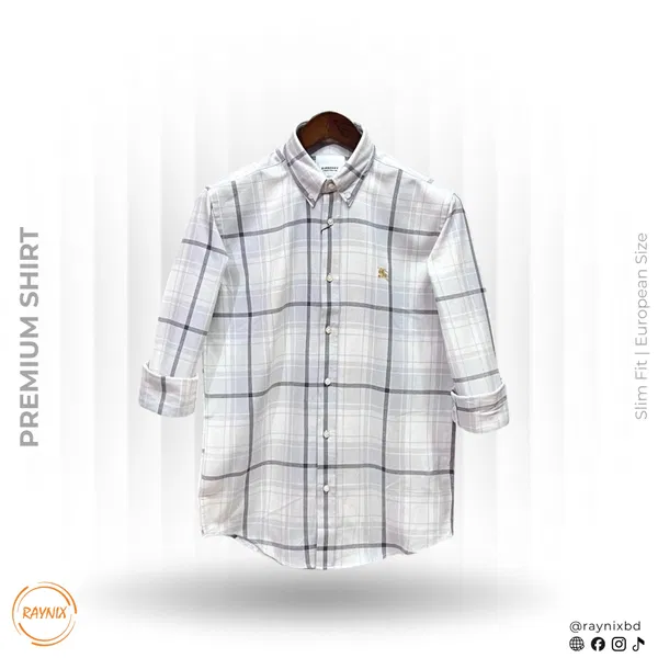Men’s Premium Off-White Minimalist Plaid Slim-Fit Casual Shirt