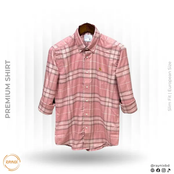 Burberry Men’s Premium Dusty Pink Plaid Slim-Fit Casual Shirt