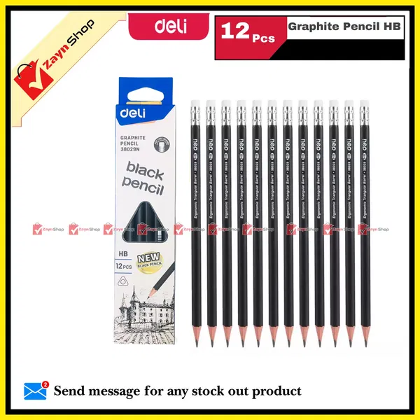 Deli Graphite HB Pencil Black 12pcs
