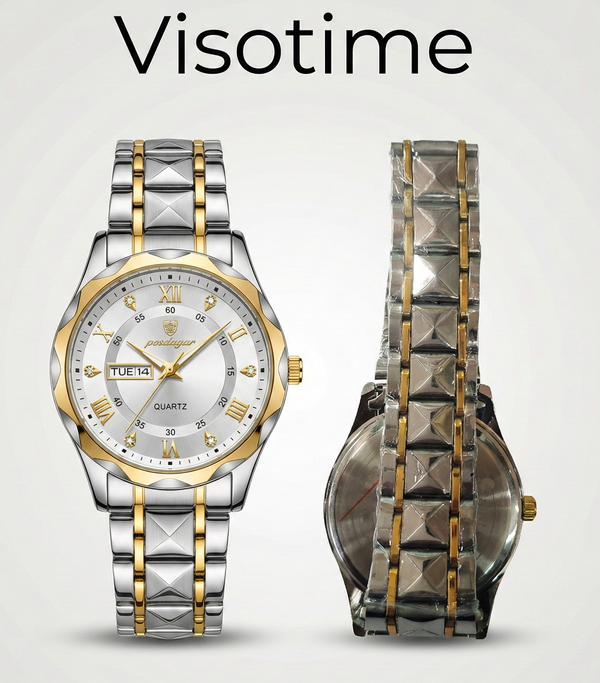 Posdagar Two-Tone Quartz Watch with Day & Date Display
