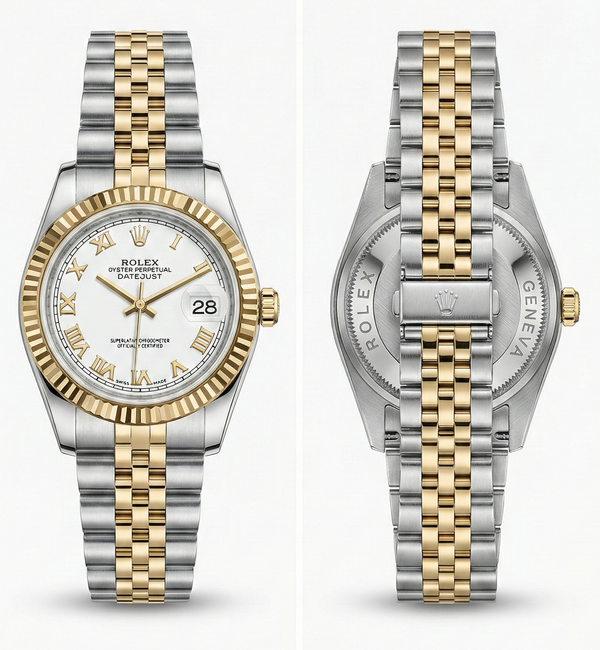 Rolex Datejust Two-Tone Steel and Yellow Gold Watch with White Roman Dial and Jubilee Bracelet