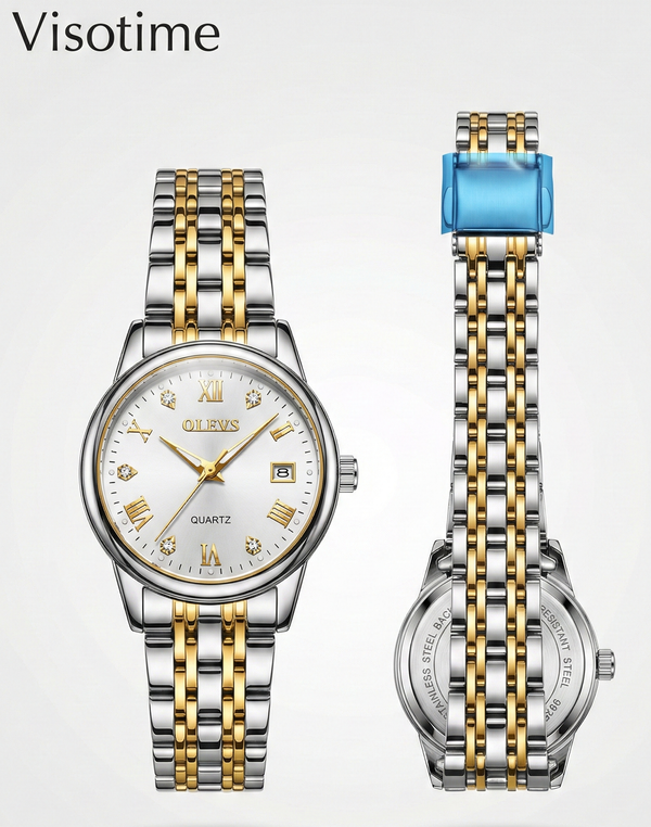 OLEVS Classic Two-Tone Quartz Watch with Date and Roman Numerals