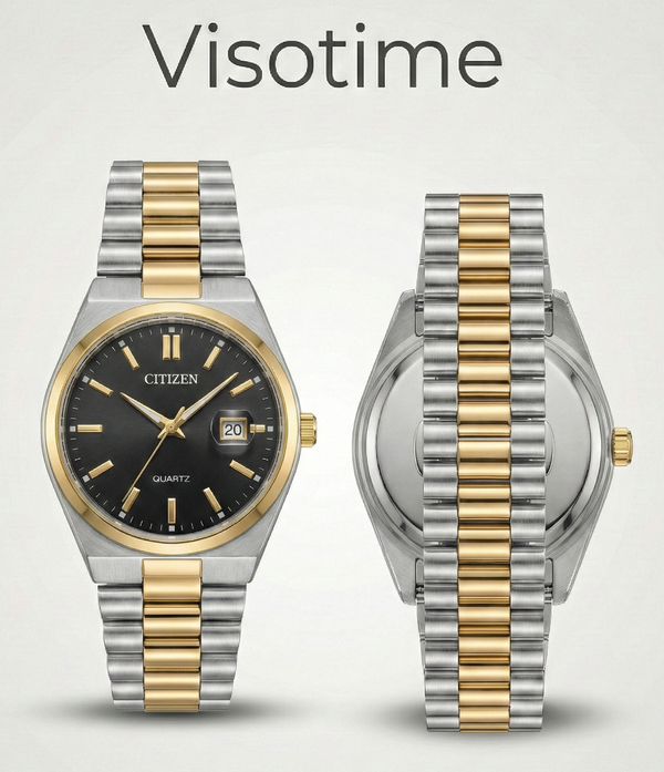 Citizen Quartz Men's Two-Tone Stainless Steel Watch with Black Dial and Date Display