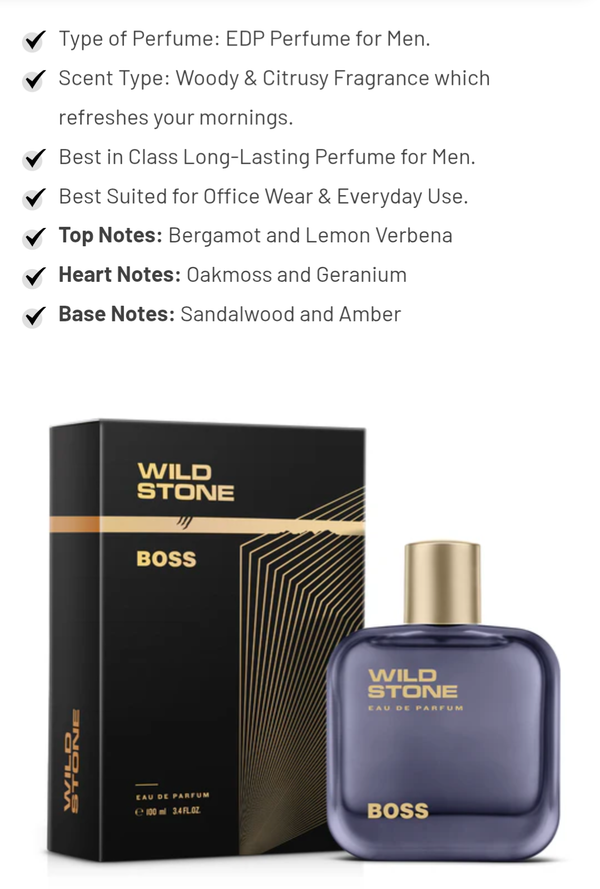 Wild Stone Boss Perfume for Men Eau De Parfum 100ml Luxury Long-Lasting Fragrance Premium Perfume for men Infused with Woody & Citrusy Notes