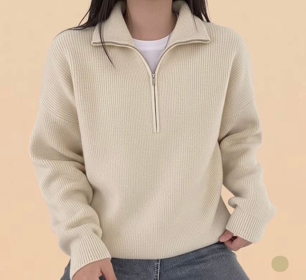 Premium Beige Quarter-Zip Sweater