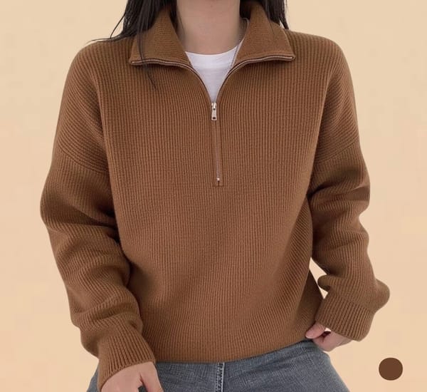 Premium Brown Quarter‑Zip Sweater