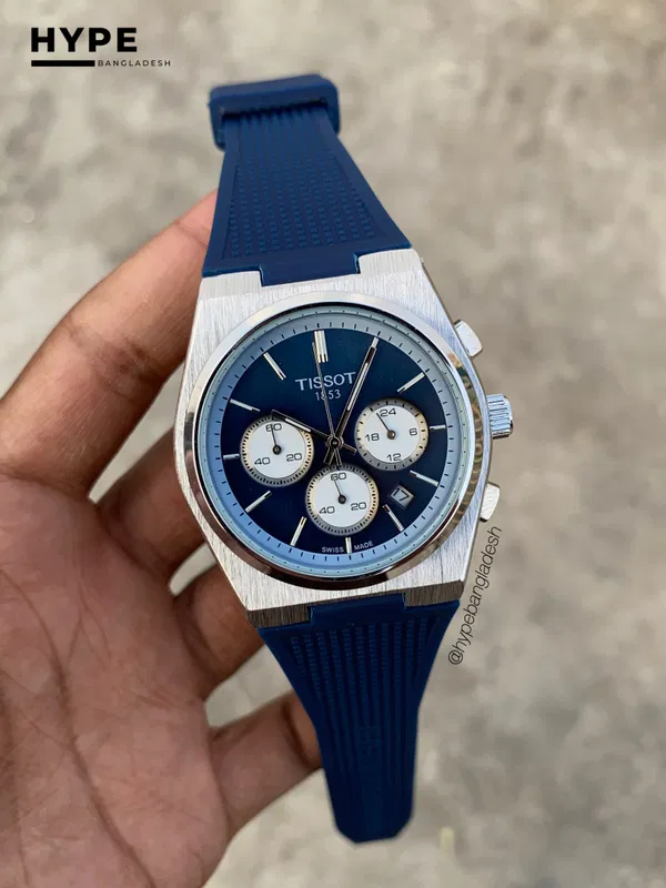 Tissot PRX chronograph blue silicone strap & blue dial