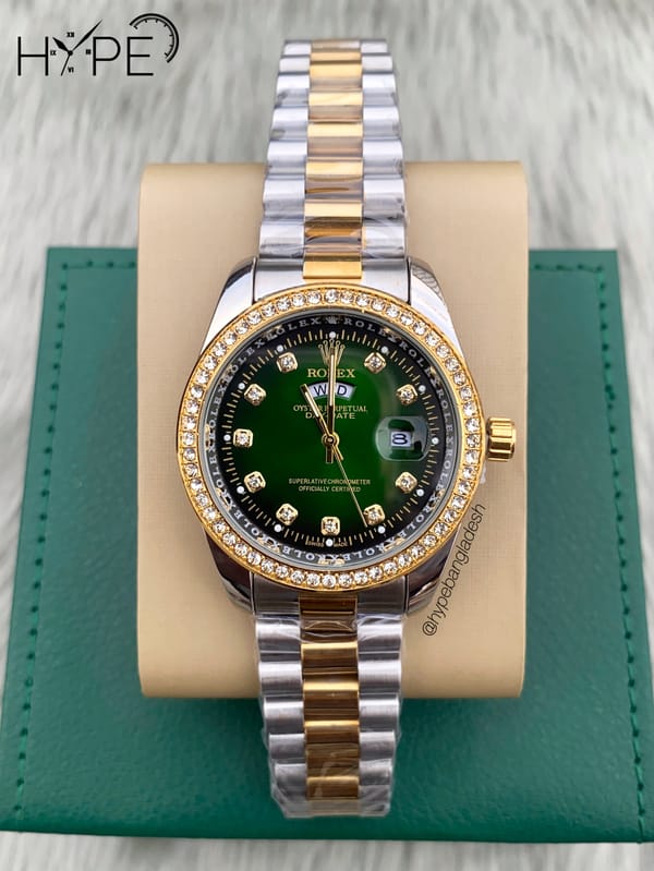 R0LEX DayDate stone bezel (Green dial)