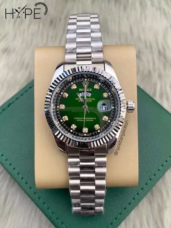 R0LEX DayDate silver (Green dial)