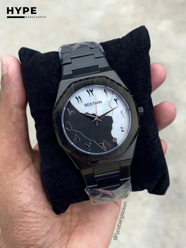 Black & White Arabic Dial Bestwin Stainless Steel Heavyweight Watch