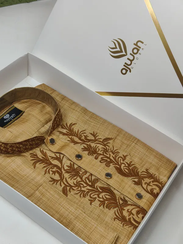 Golden Leaf Embroidery Panjabi -A30111