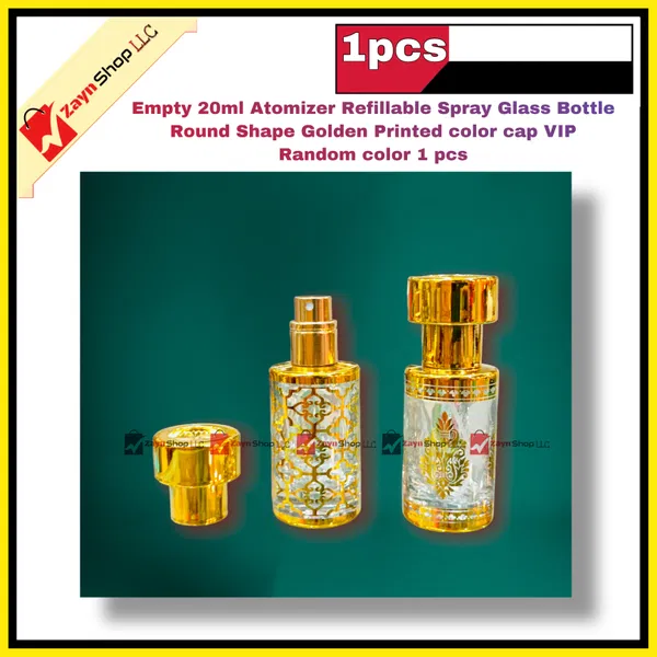 Empty 20ml Perfume Atomizer Refillable Spray Glass Bottle Round Shape Golden Printed color cap VIP 1 pcs Random color