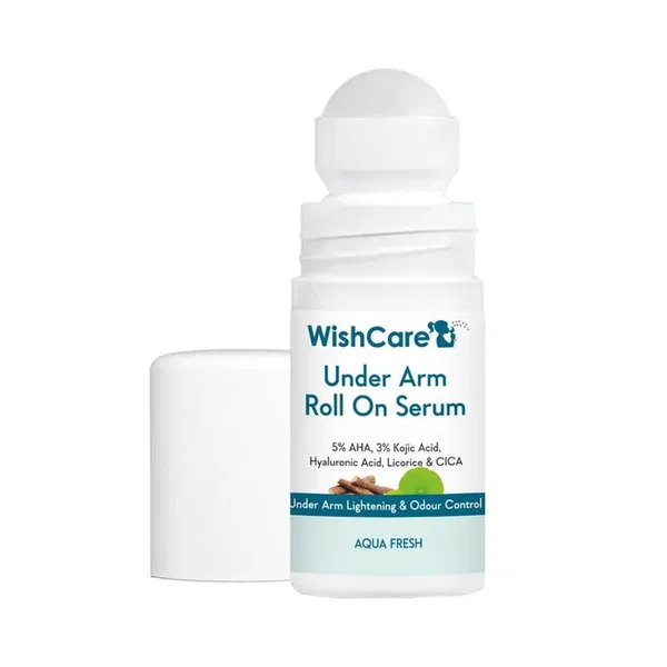 WishCare Underarm Roll On Serum - 5% AHA & 3% Kojic for Brightening & Odour Control - Roll On Deo for Women & Men- Long Lasting Aqua Fragrance - 50ml