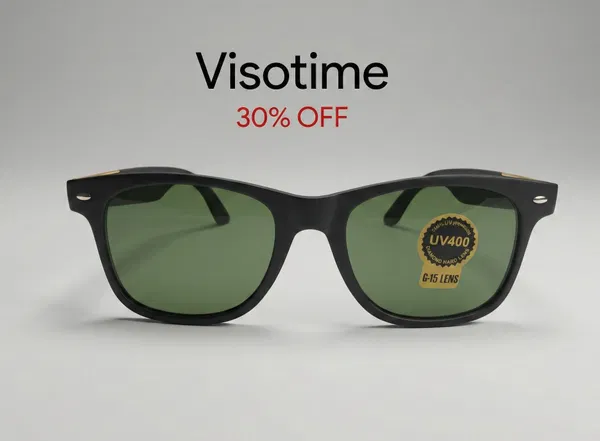 Visotime Classic Matte Black Sunglasses with Gold Accents and G-15 Green Lenses