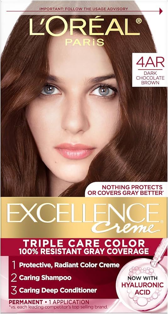 Loreal Paris Excellence Creme Permanent Triple Care Hair Color, 4AR Dark Chocolate Brown