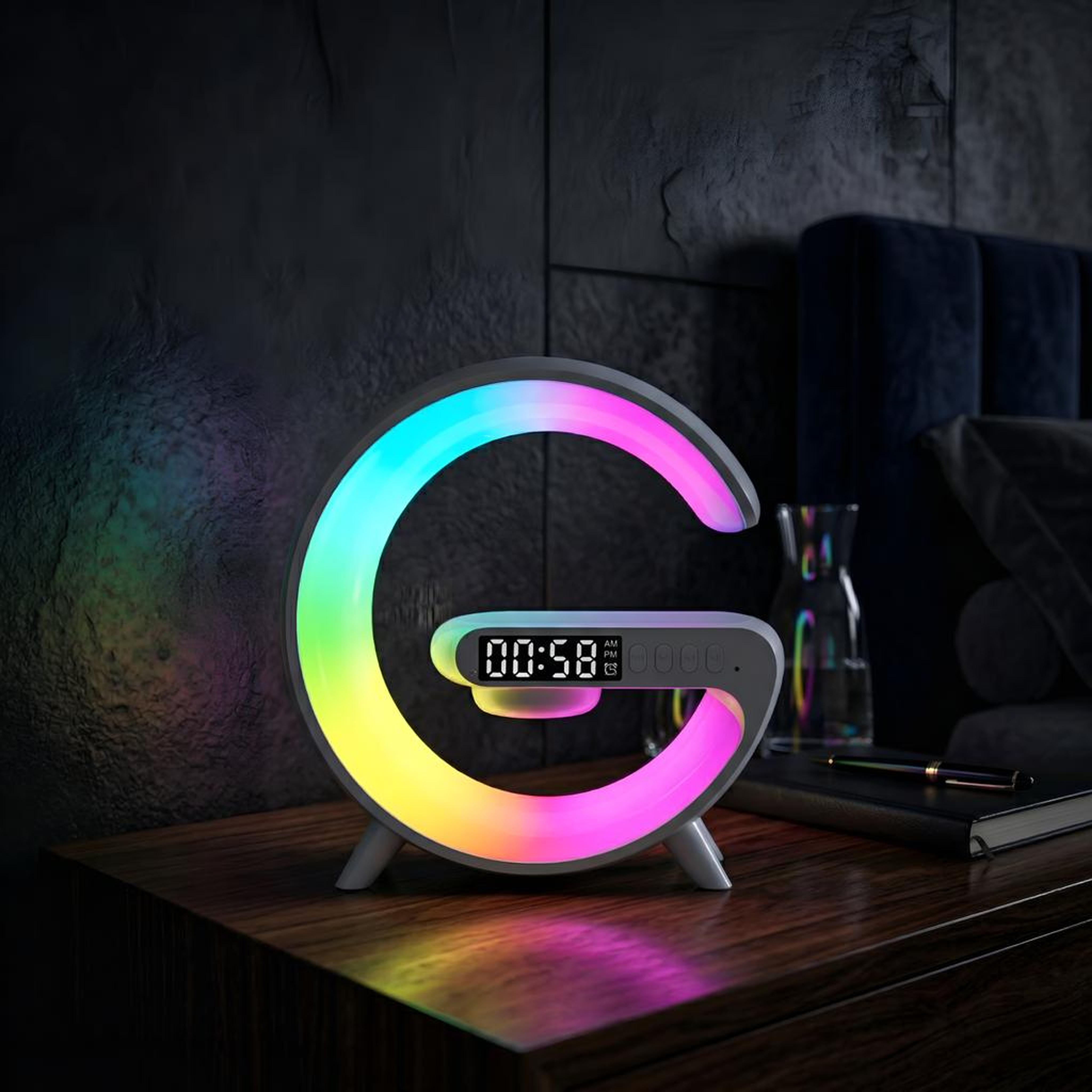 Smart RGB Light Bluetooth Speaker with Wireless Charging & Alarm Clock