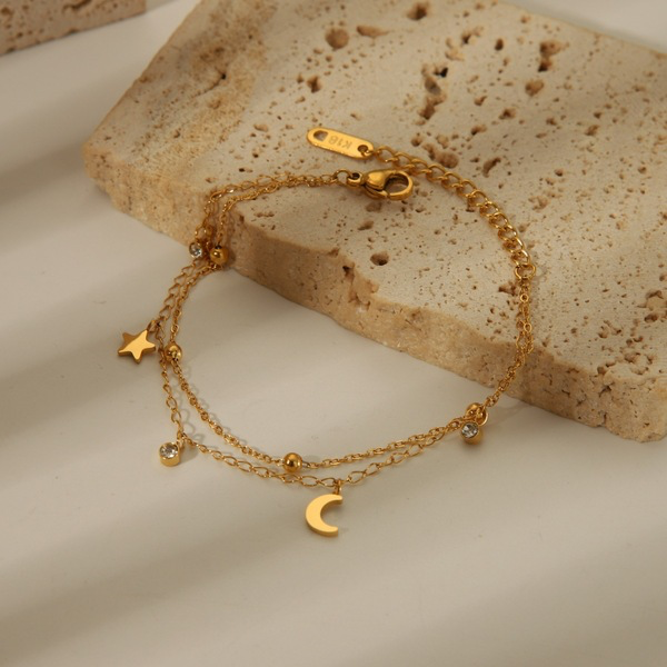 Double layer moon star stone anklet_img_1