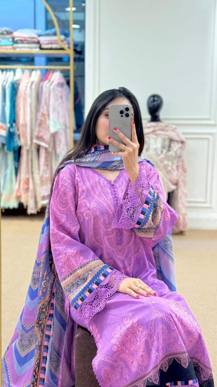 Royal Lavender Digital Print Dubai Silk 3-Piece Set_img_1