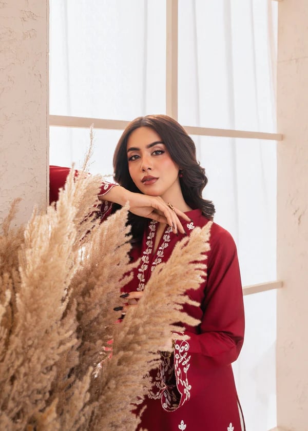 New Arrival – Elegant Red Embroidered Kurti Set_img_8