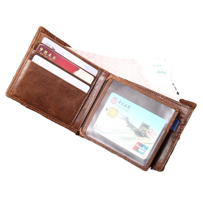 Retro Men's Oil Wax Cowhide Leather Wallet_img_4