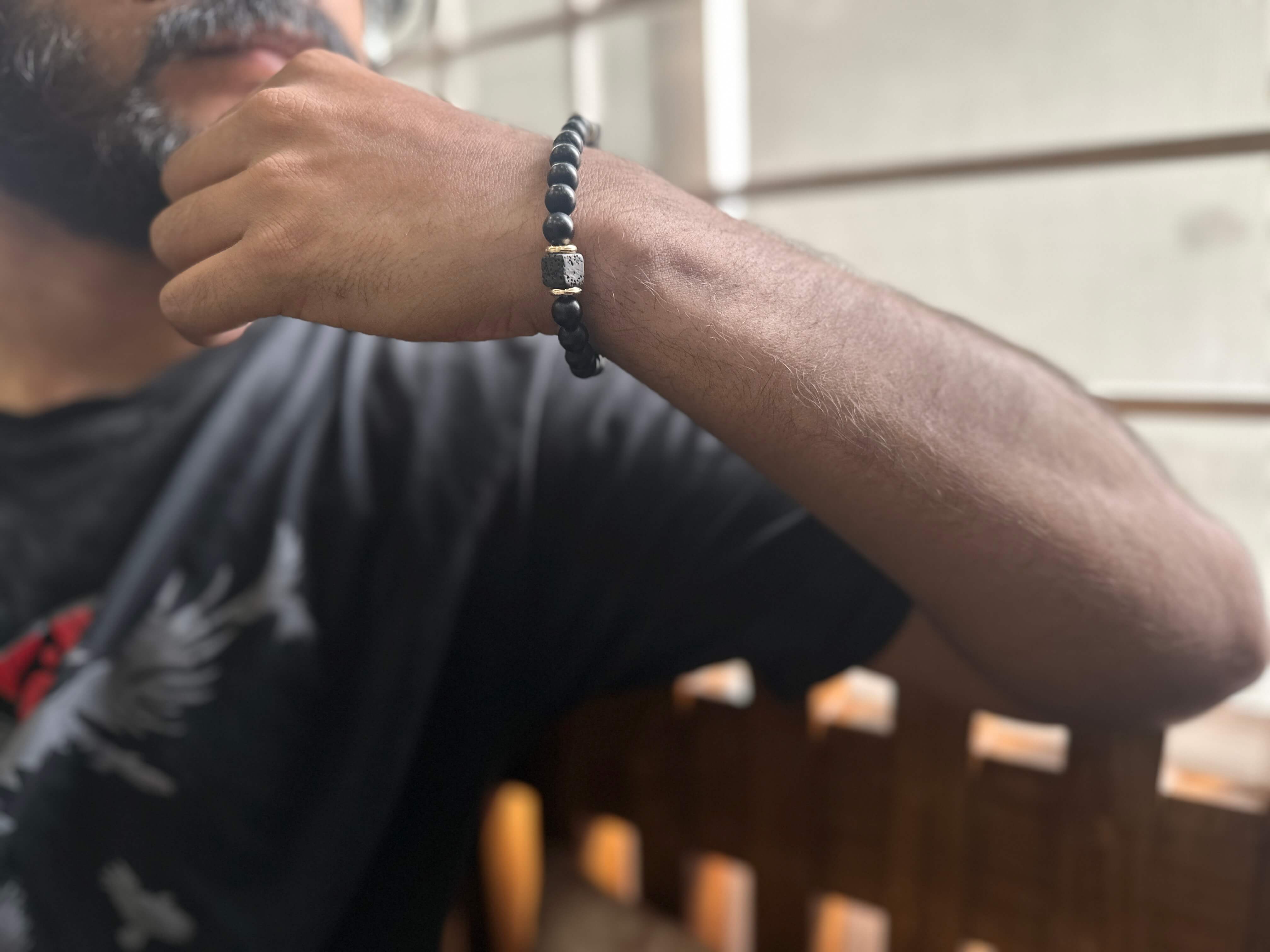 Cross-border Explosion Men's Volcanic Stone Bracelet_img_1