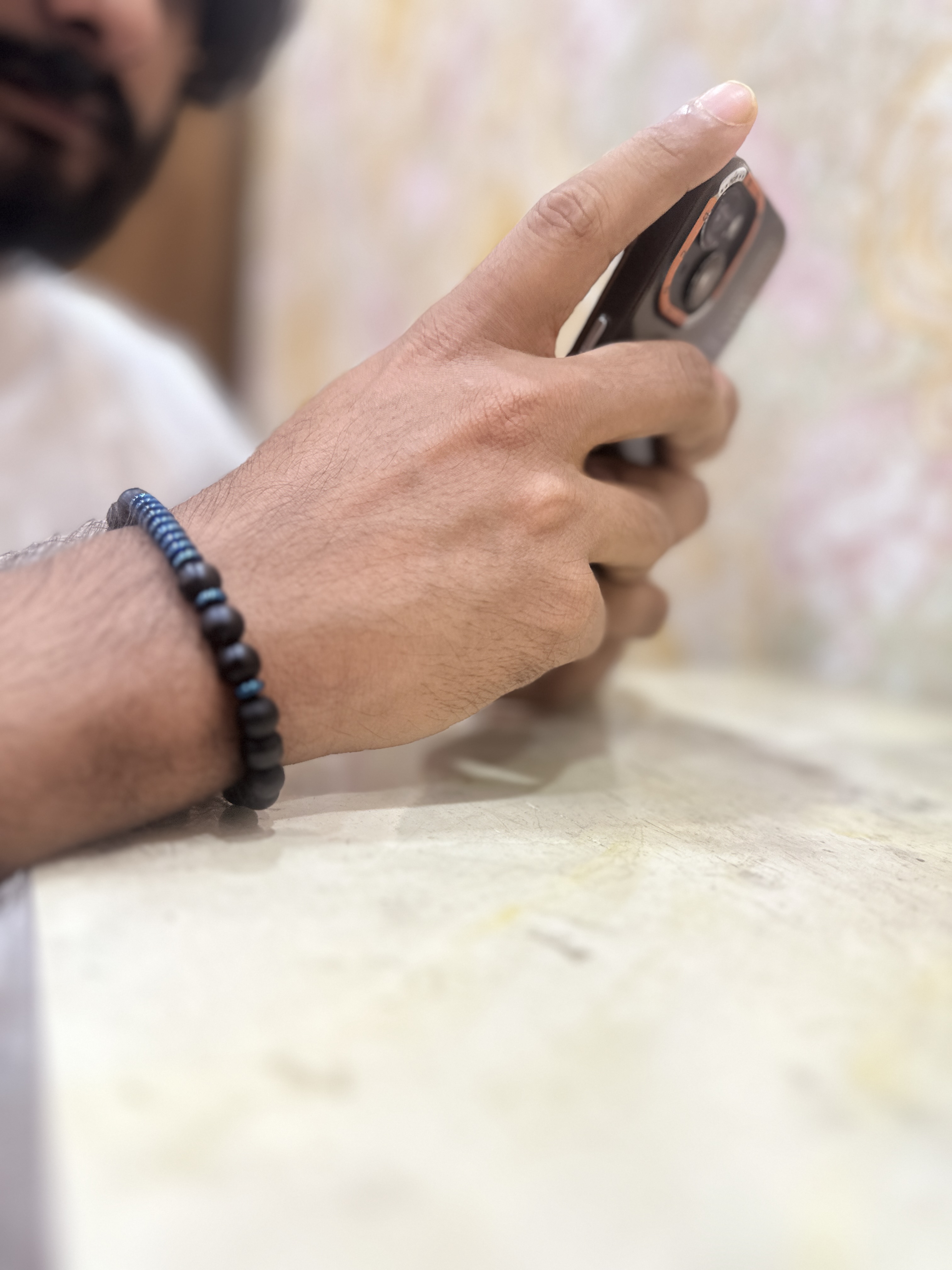 Matte Black Onyx and Blue Hematite Bead Bracelet_img_1